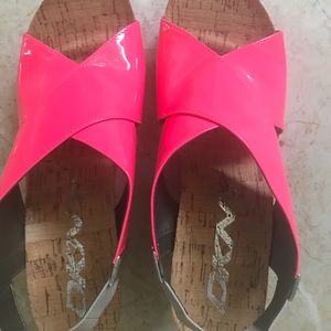 DKNY Monique hot pink cross strap wedge - Sz 8